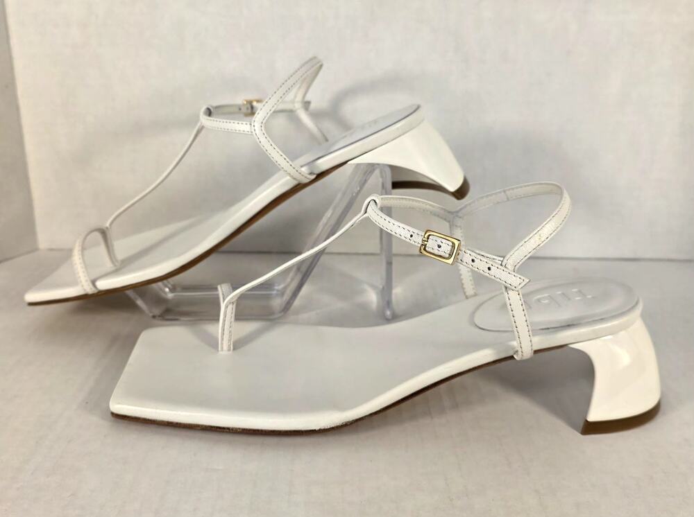 Tibi Georgia Leather Sandals Optic White Sculptural Heel Sz EU36 US6 Italy Made